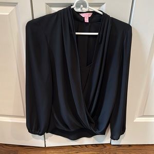 Lilly Pulitzer Black Myah Wrap Long Sleeved Blouse